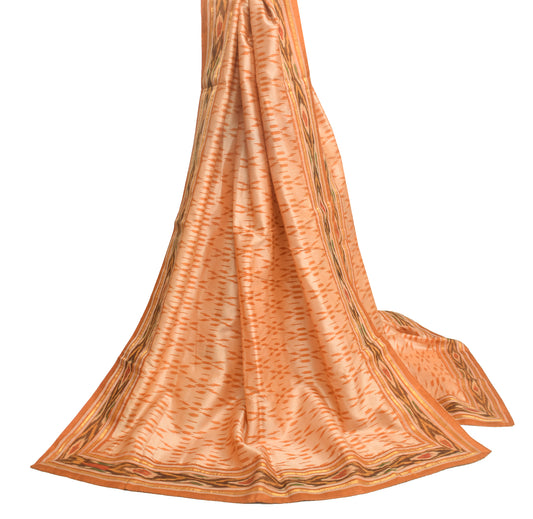 Sushila Vintage Peach 100% Pure Silk Dupatta Hand Woven Ikkat Patola Long Stole