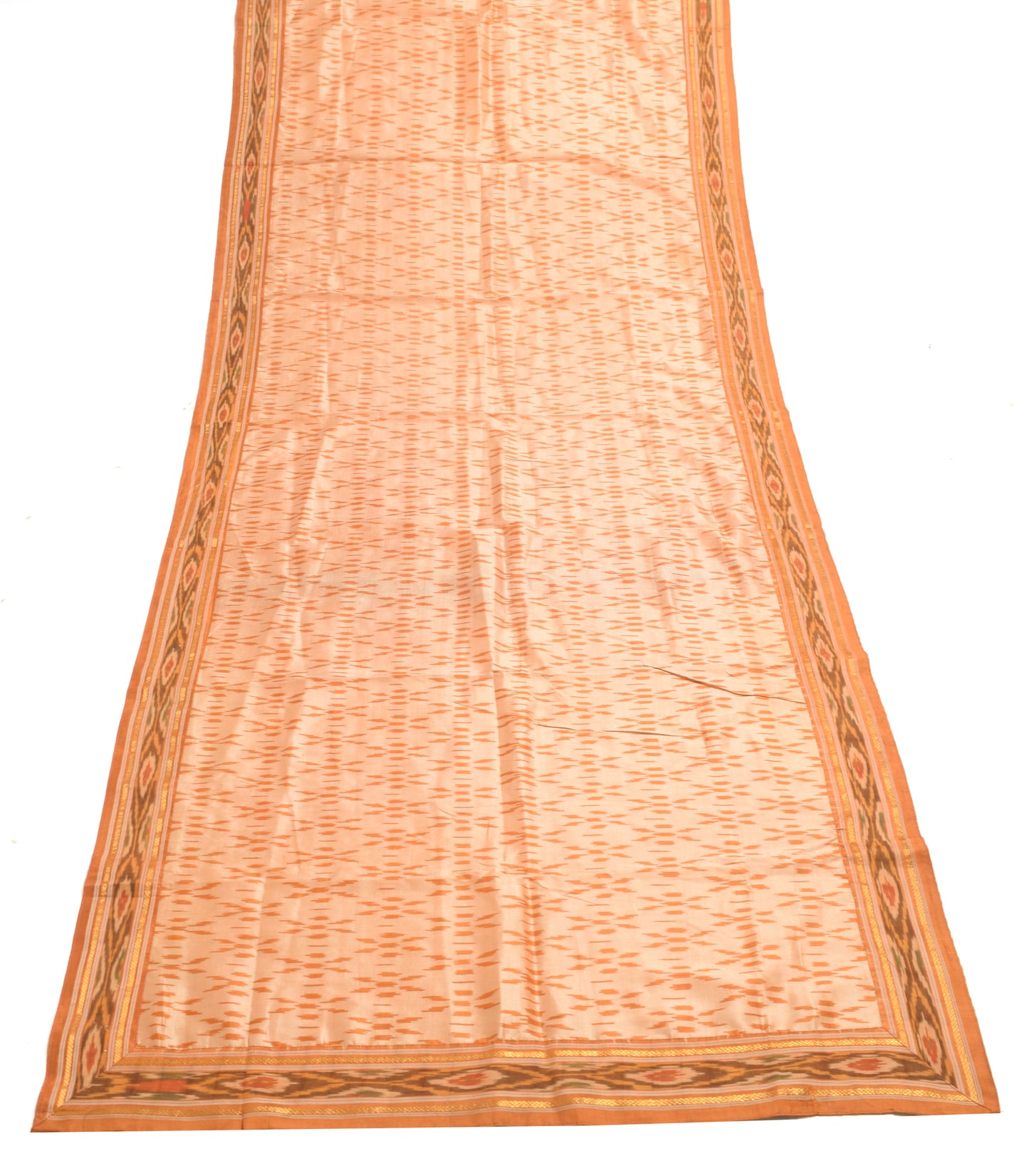 Sushila Vintage Peach 100% Pure Silk Dupatta Hand Woven Ikkat Patola Long Stole