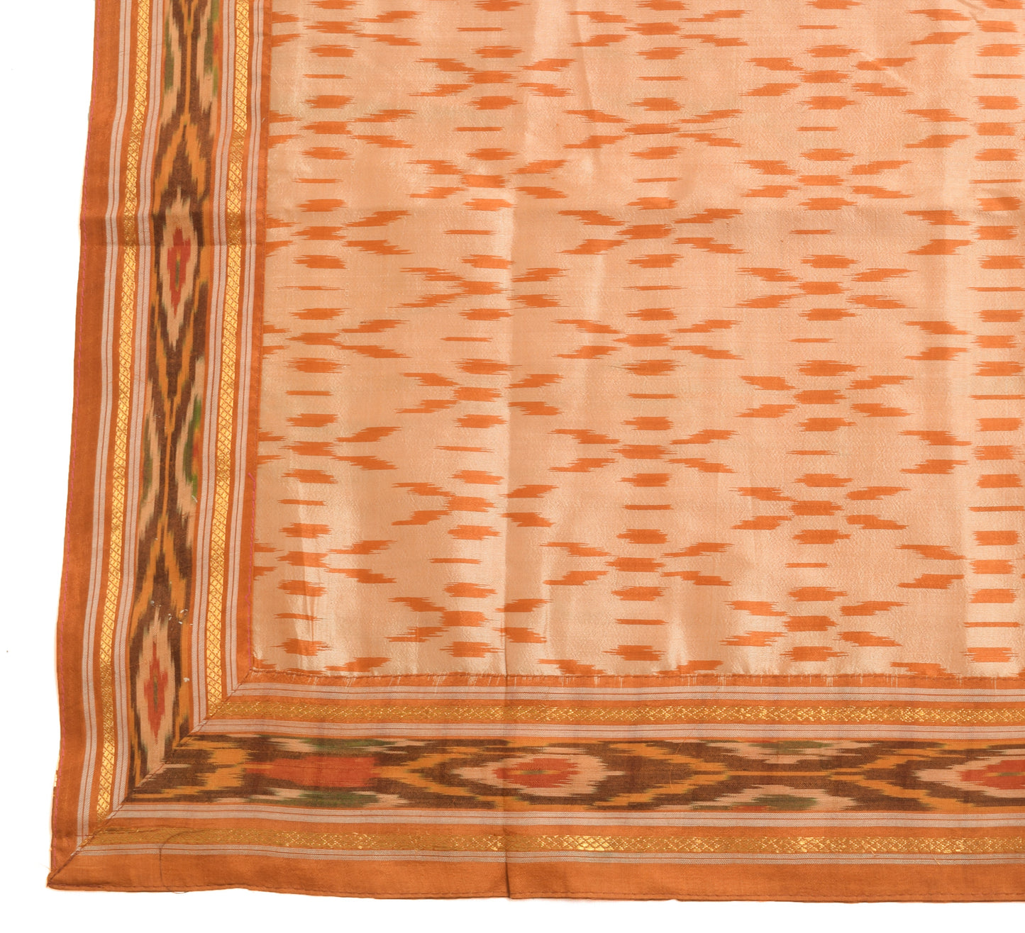 Sushila Vintage Peach 100% Pure Silk Dupatta Hand Woven Ikkat Patola Long Stole