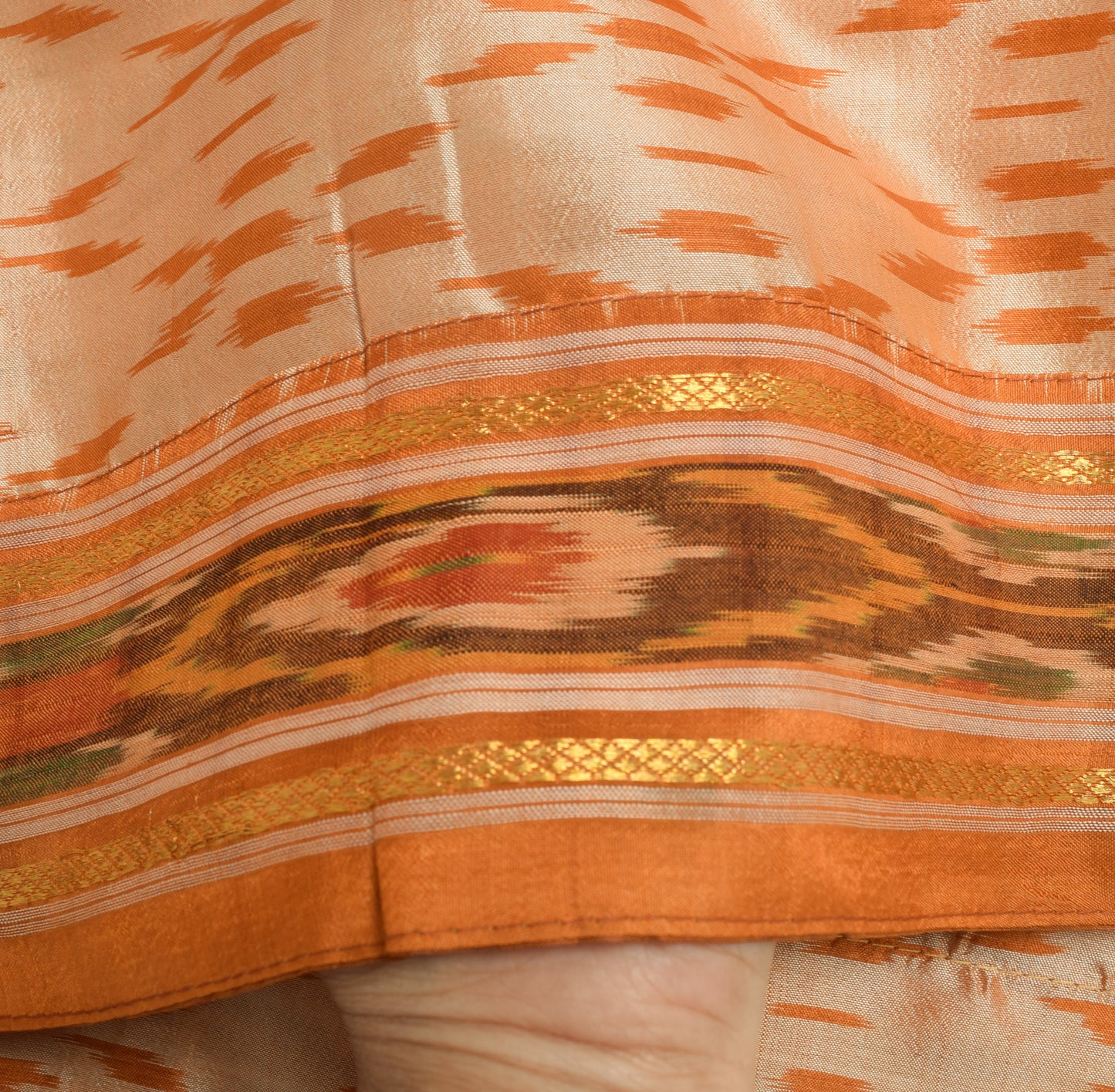 Sushila Vintage Peach 100% Pure Silk Dupatta Hand Woven Ikkat Patola Long Stole