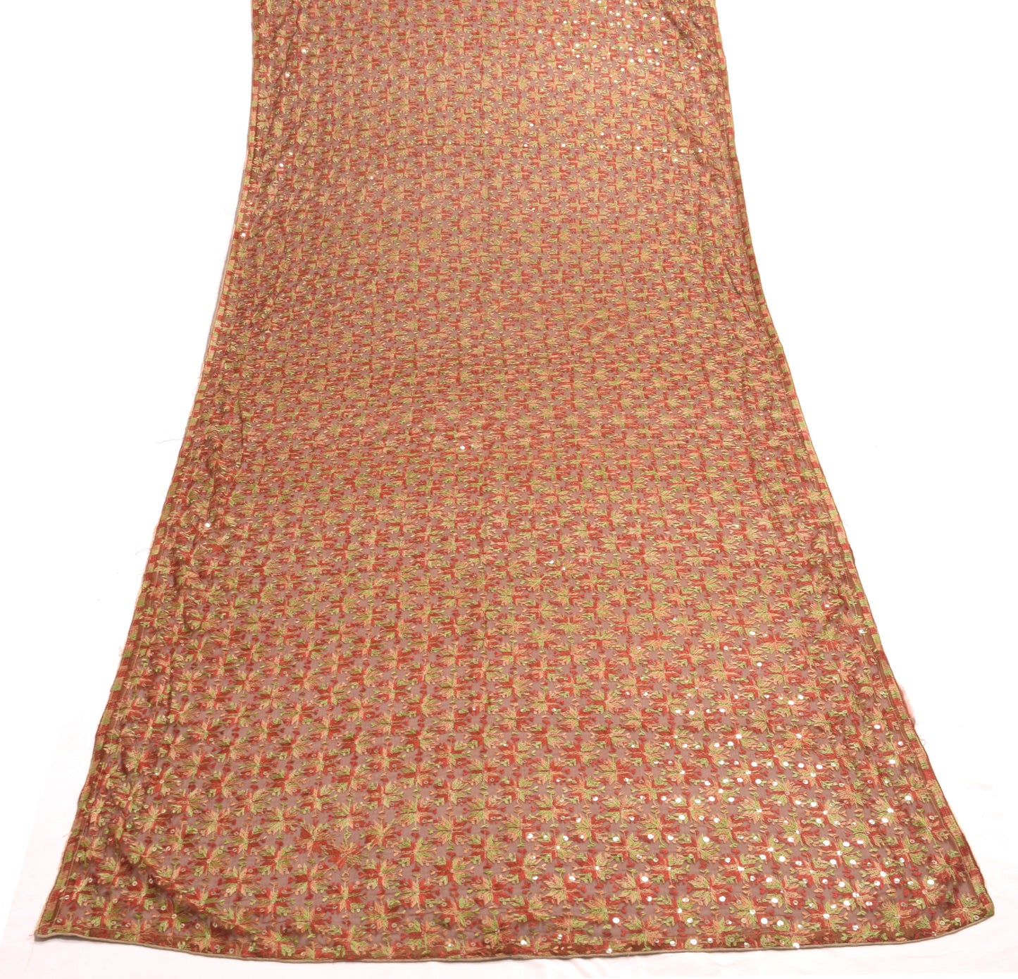 Sushila Vintage Brown Chiffon Silk Dupatta Phulkari Embroidered Long Stole Veil