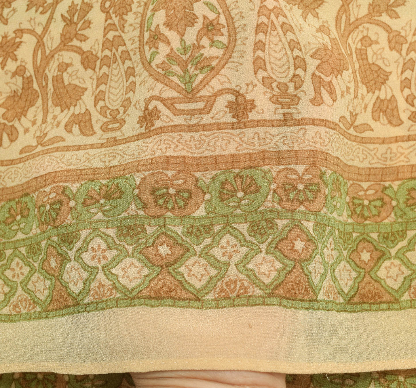 Sushila Vintage Cream Floral Dupatta 100%Pure Crepe Silk Printed Long Stole Wrap