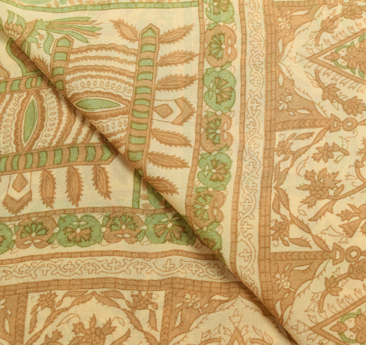 Sushila Vintage Cream Floral Dupatta 100%Pure Crepe Silk Printed Long Stole Wrap