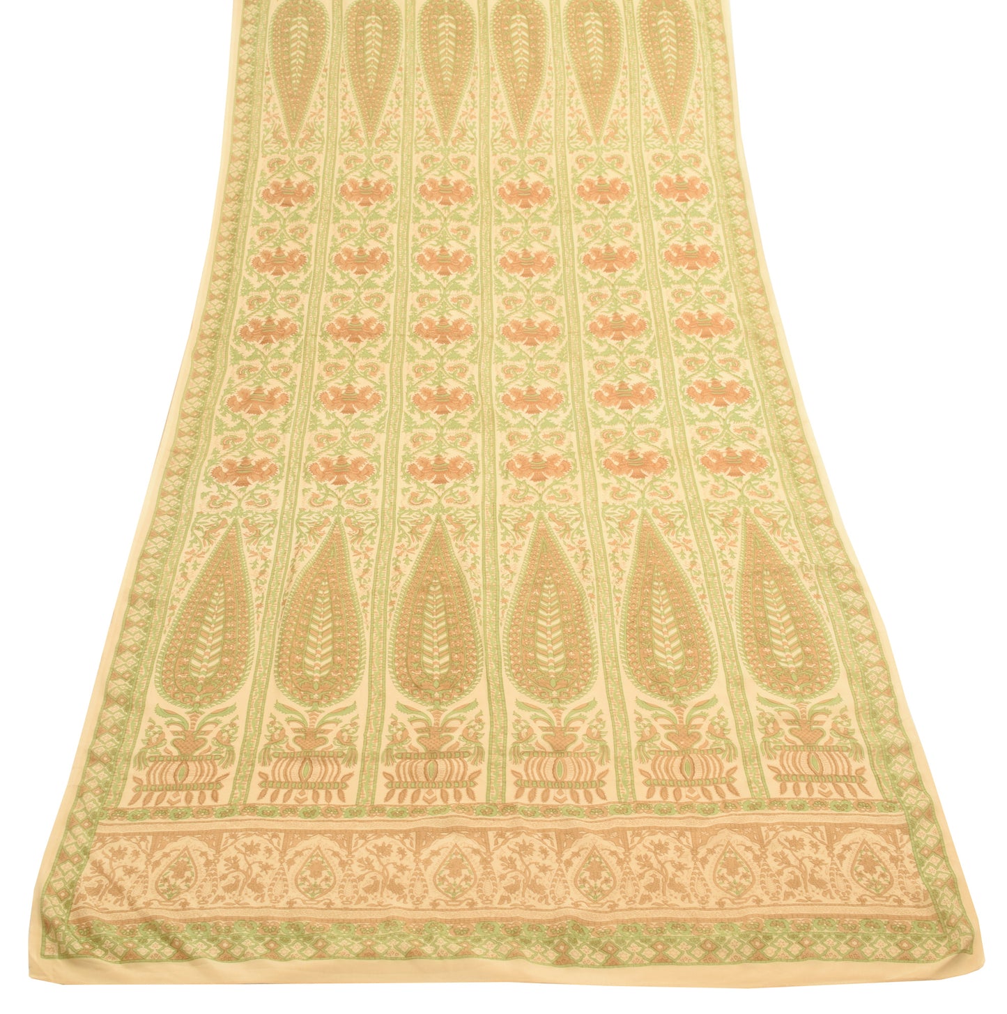 Sushila Vintage Cream Floral Dupatta 100%Pure Crepe Silk Printed Long Stole Wrap