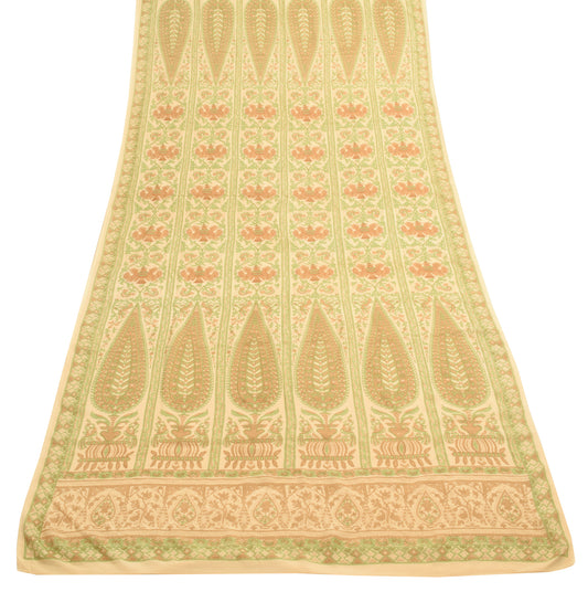 Sushila Vintage Cream Floral Dupatta 100%Pure Crepe Silk Printed Long Stole Wrap