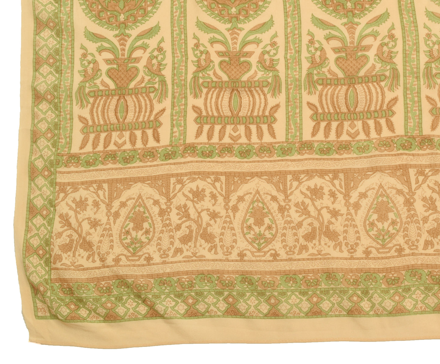 Sushila Vintage Cream Floral Dupatta 100%Pure Crepe Silk Printed Long Stole Wrap
