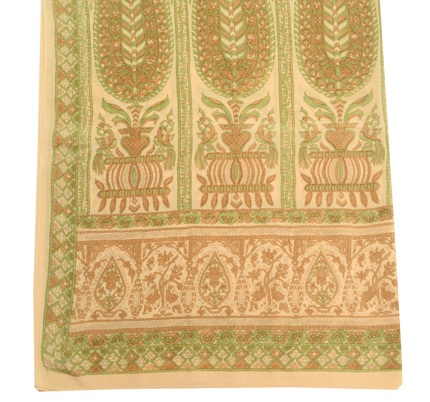 Sushila Vintage Cream Floral Dupatta 100%Pure Crepe Silk Printed Long Stole Wrap