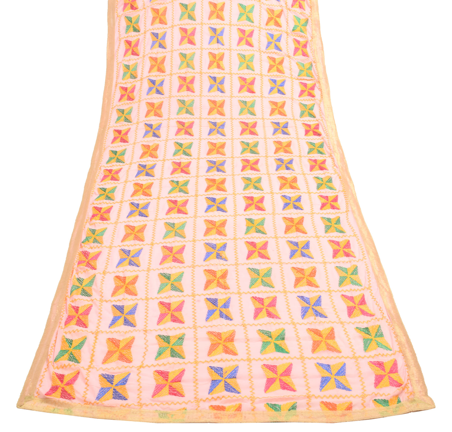 Sushila Vintage BabyPink Chiffon  Dupatta Phulkari Embroidered Floral Long Stole