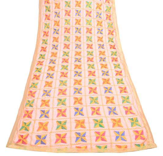 Sushila Vintage BabyPink Chiffon  Dupatta Phulkari Embroidered Floral Long Stole