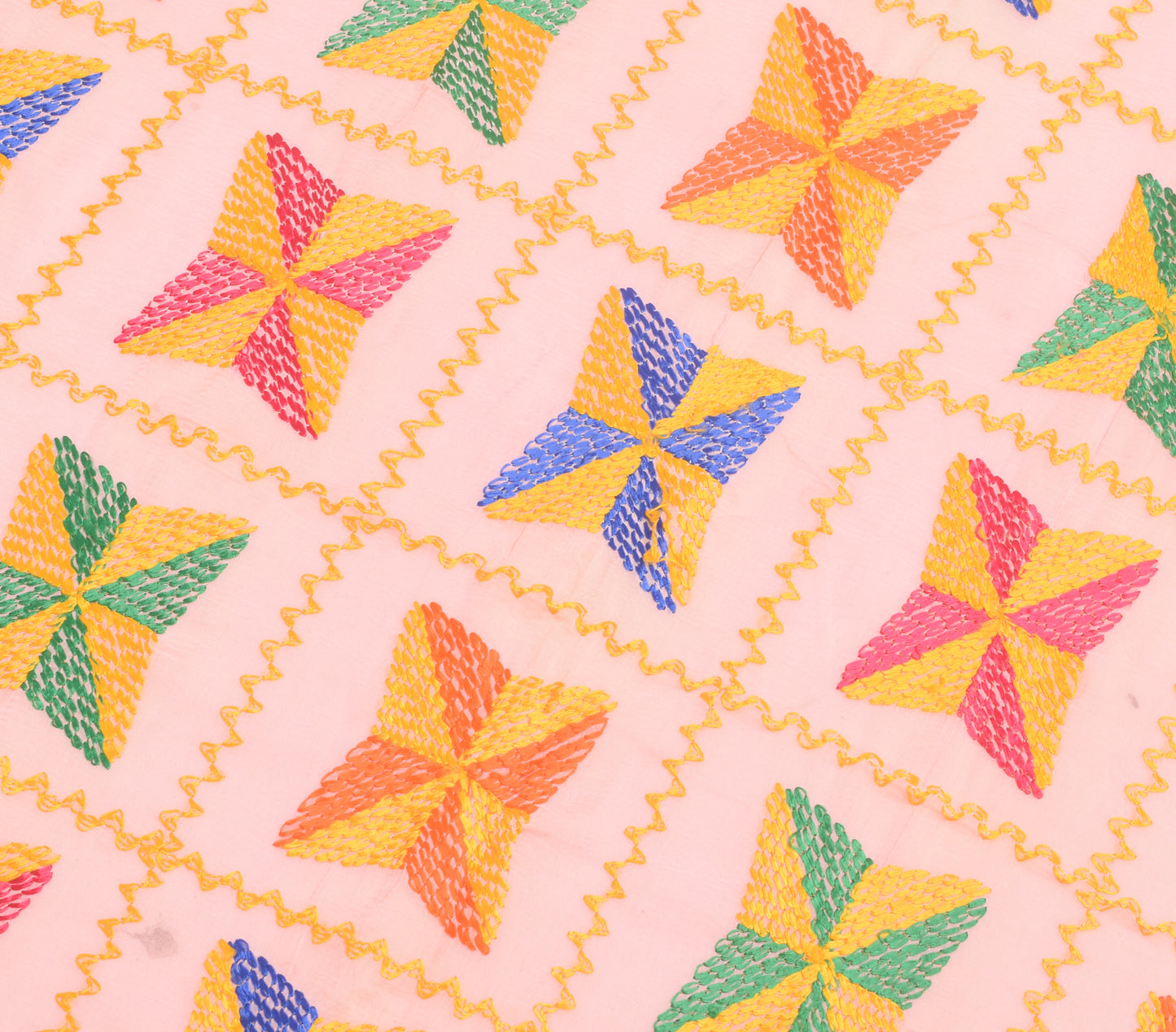 Sushila Vintage BabyPink Chiffon  Dupatta Phulkari Embroidered Floral Long Stole