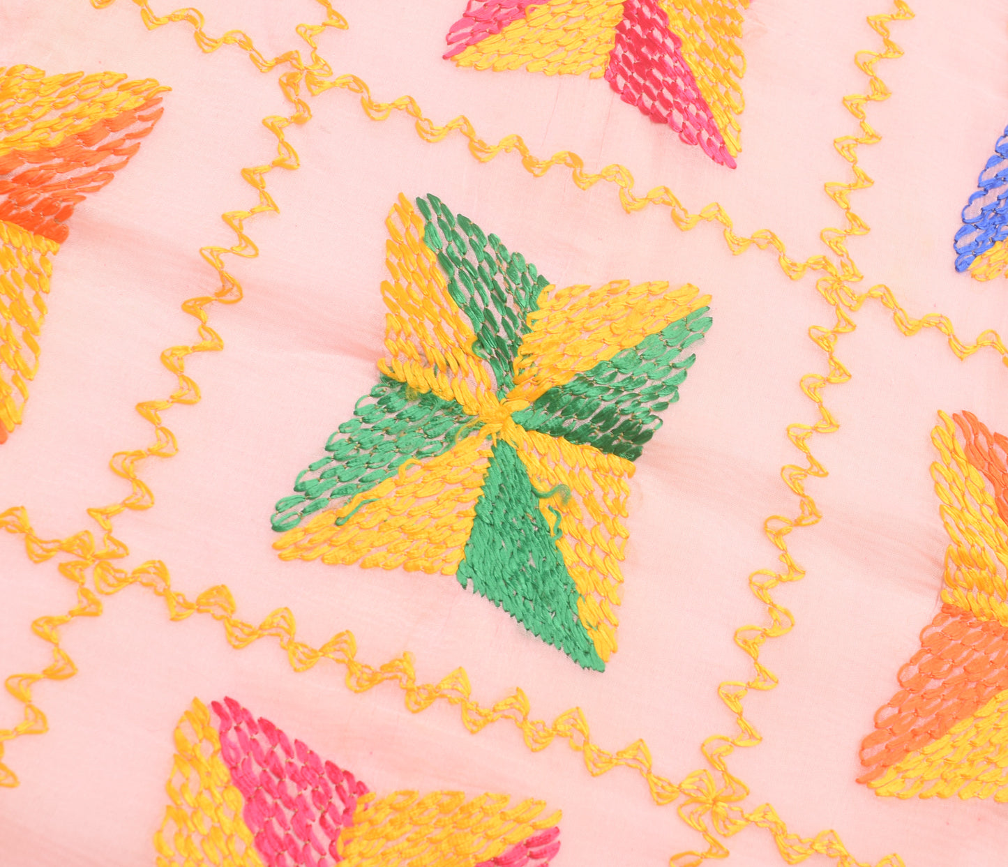 Sushila Vintage BabyPink Chiffon  Dupatta Phulkari Embroidered Floral Long Stole