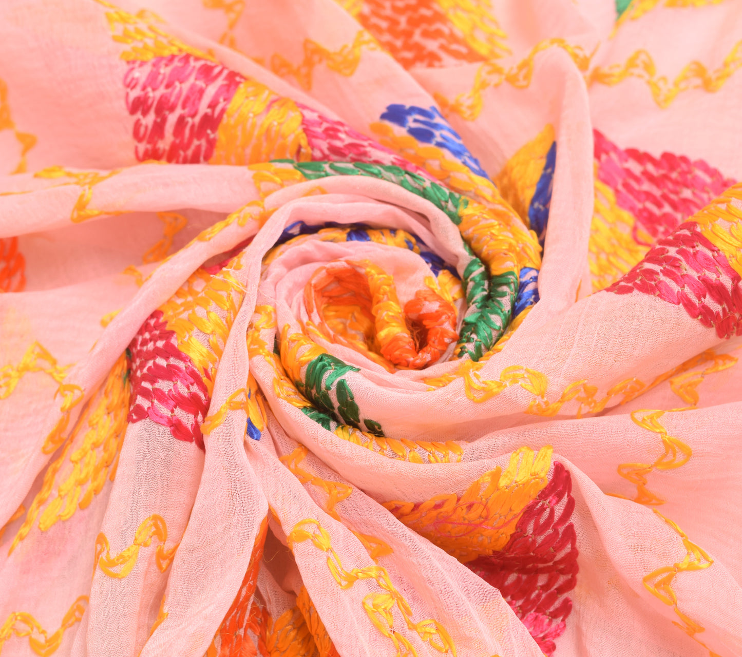 Sushila Vintage BabyPink Chiffon  Dupatta Phulkari Embroidered Floral Long Stole