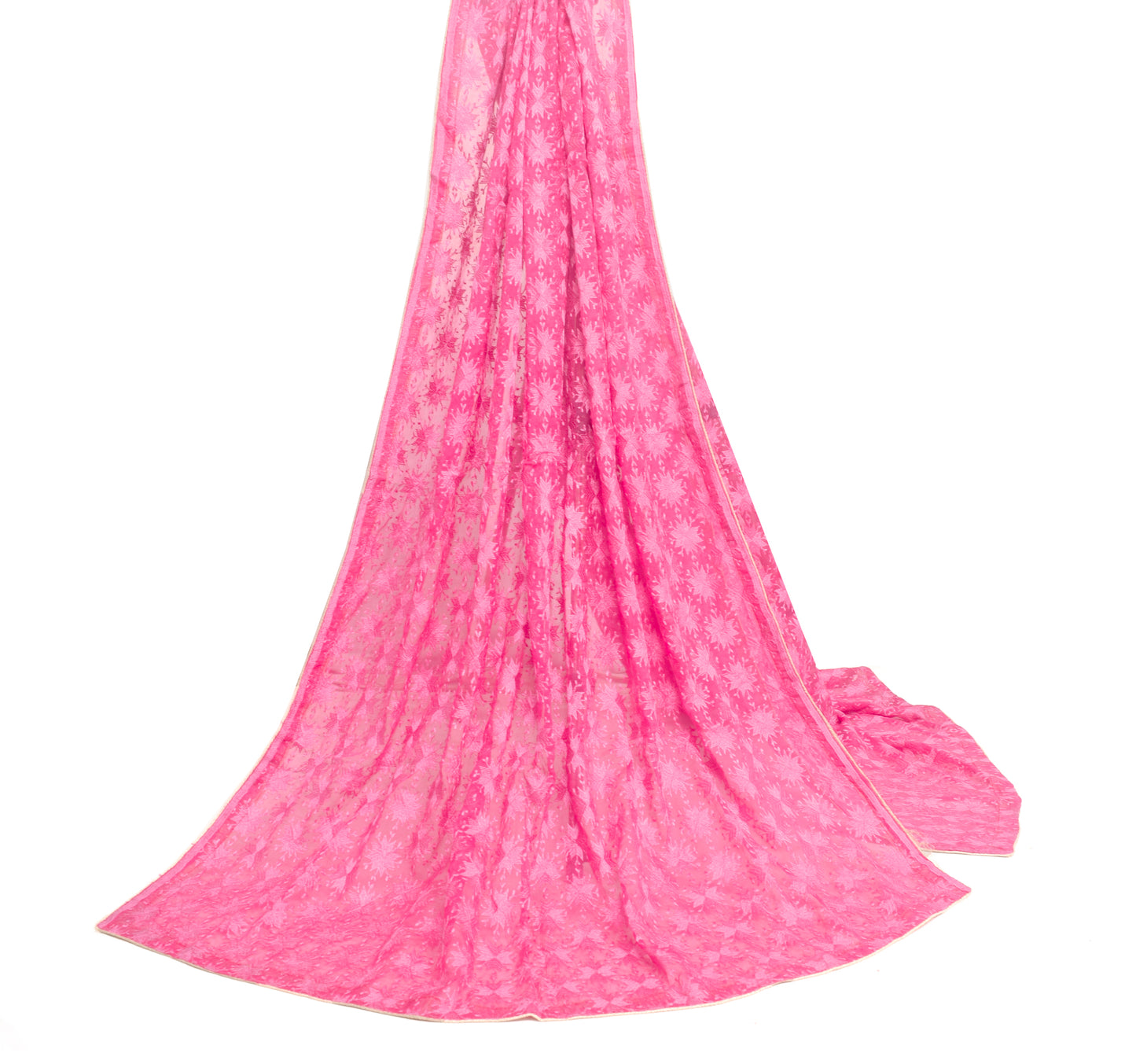 Sushila Vintage Magenta Chiffon Floral Dupatta Phulkari Embroidered Long Stole