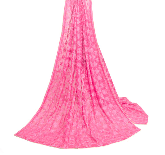 Sushila Vintage Magenta Chiffon Floral Dupatta Phulkari Embroidered Long Stole