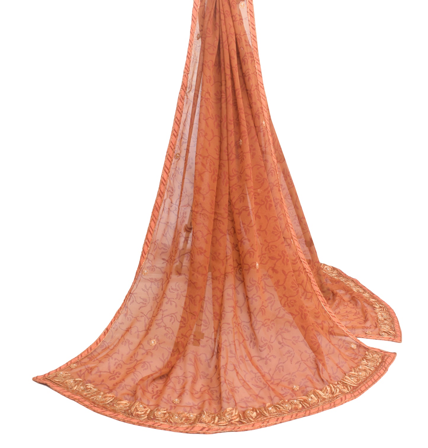 Sushila Vintage Brown 100% Pure Georgette Silk Dupatta Floral Printed Long Stole