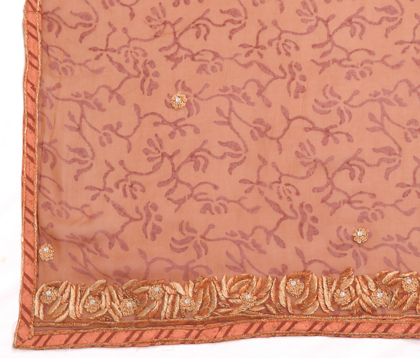 Sushila Vintage Brown 100% Pure Georgette Silk Dupatta Floral Printed Long Stole