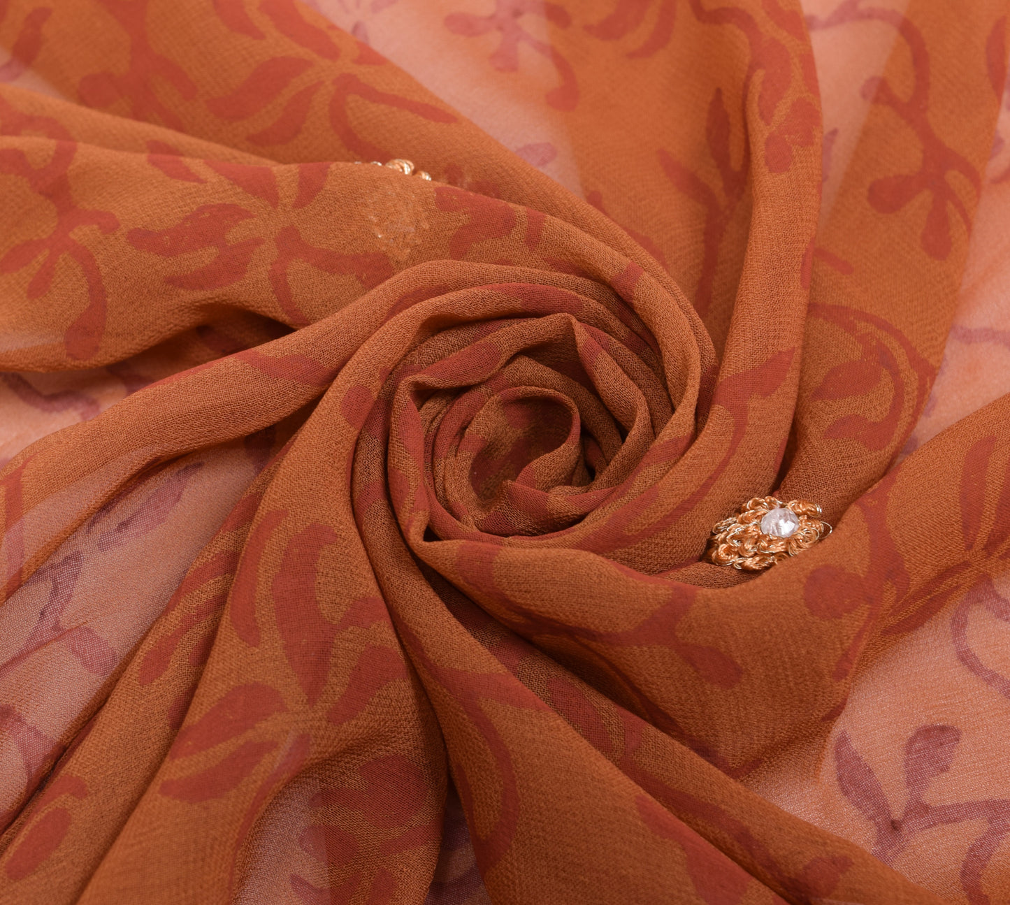 Sushila Vintage Brown 100% Pure Georgette Silk Dupatta Floral Printed Long Stole