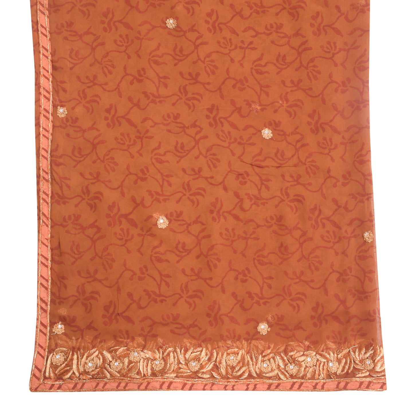 Sushila Vintage Brown 100% Pure Georgette Silk Dupatta Floral Printed Long Stole