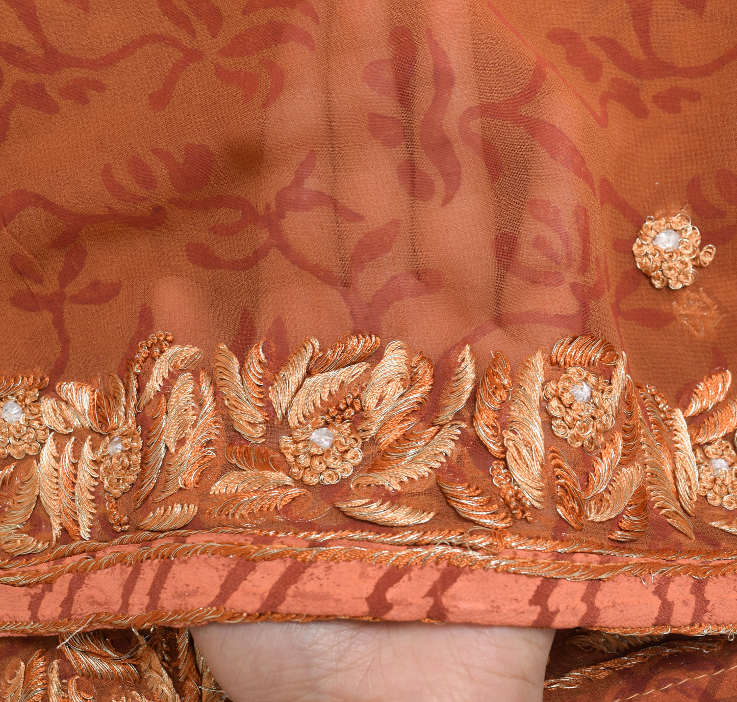 Sushila Vintage Brown 100% Pure Georgette Silk Dupatta Floral Printed Long Stole