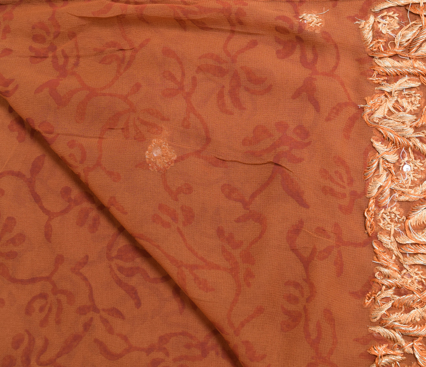 Sushila Vintage Brown 100% Pure Georgette Silk Dupatta Floral Printed Long Stole