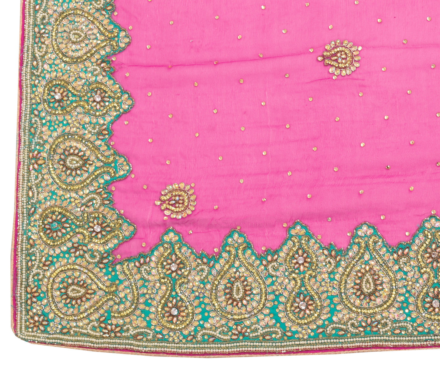 Sushila Vintage Hot Pink Heavy Dupatta Pure Chiffon Silk Hand Beaded Long Stole