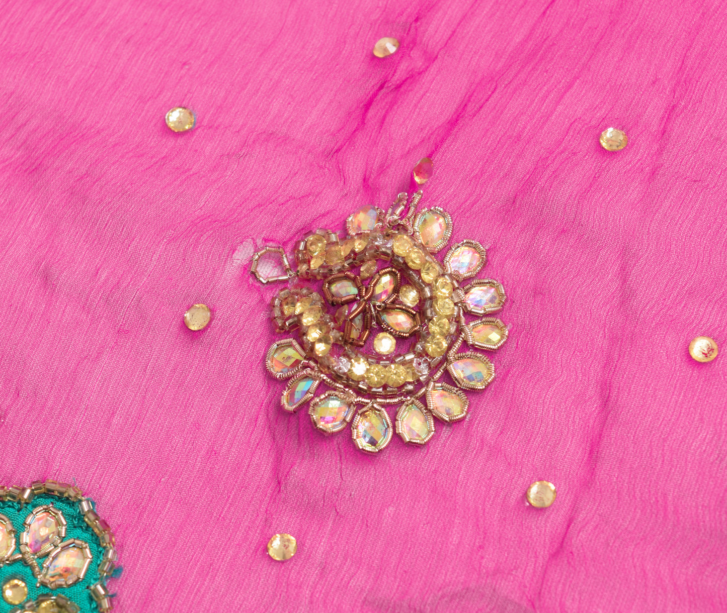 Sushila Vintage Hot Pink Heavy Dupatta Pure Chiffon Silk Hand Beaded Long Stole