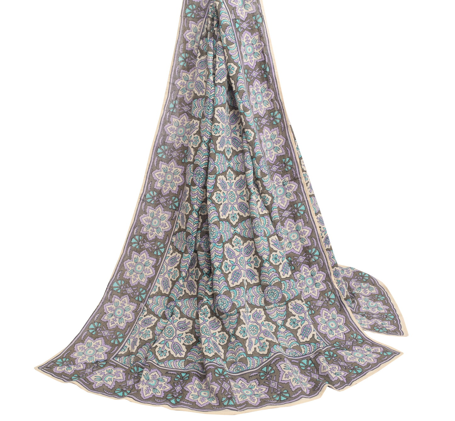 Sushila Vintage Dupatta 100% Pure Cotton Hand Block Printed Floral Long Stole
