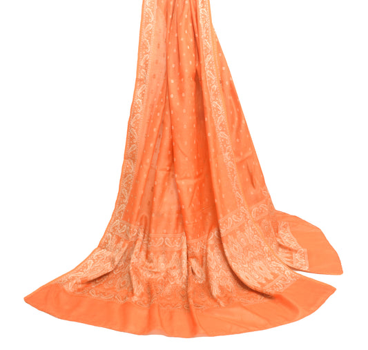 Sushila Vintage Orange Floral Dupatta 100% Pure Silk Al Over Woven Long Stole