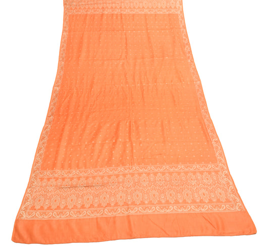Sushila Vintage Orange Floral Dupatta 100% Pure Silk Al Over Woven Long Stole