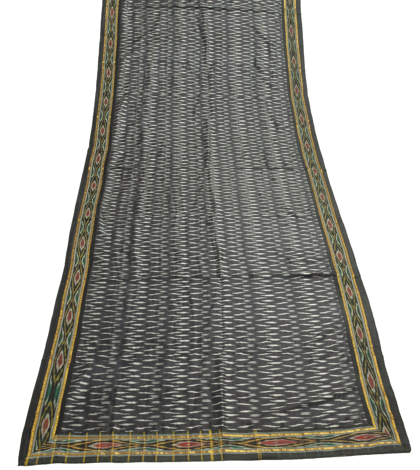 Sushila Vintage Black Hand Woven Ikkat Patola Dupatta 100% Pure Silk Long Stole