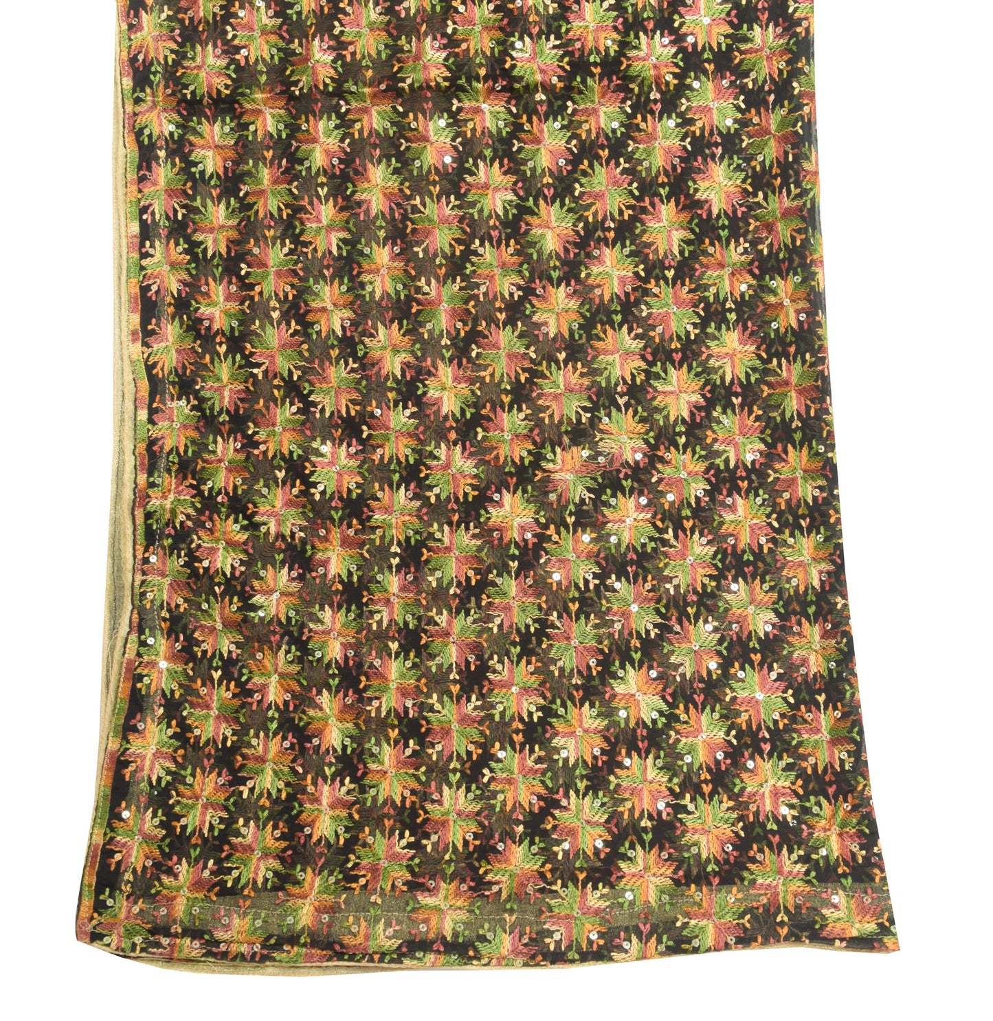 Sushila Vintage Black Chiffon Silk Dupatta Phulkari Embroidered Long Stole Veil