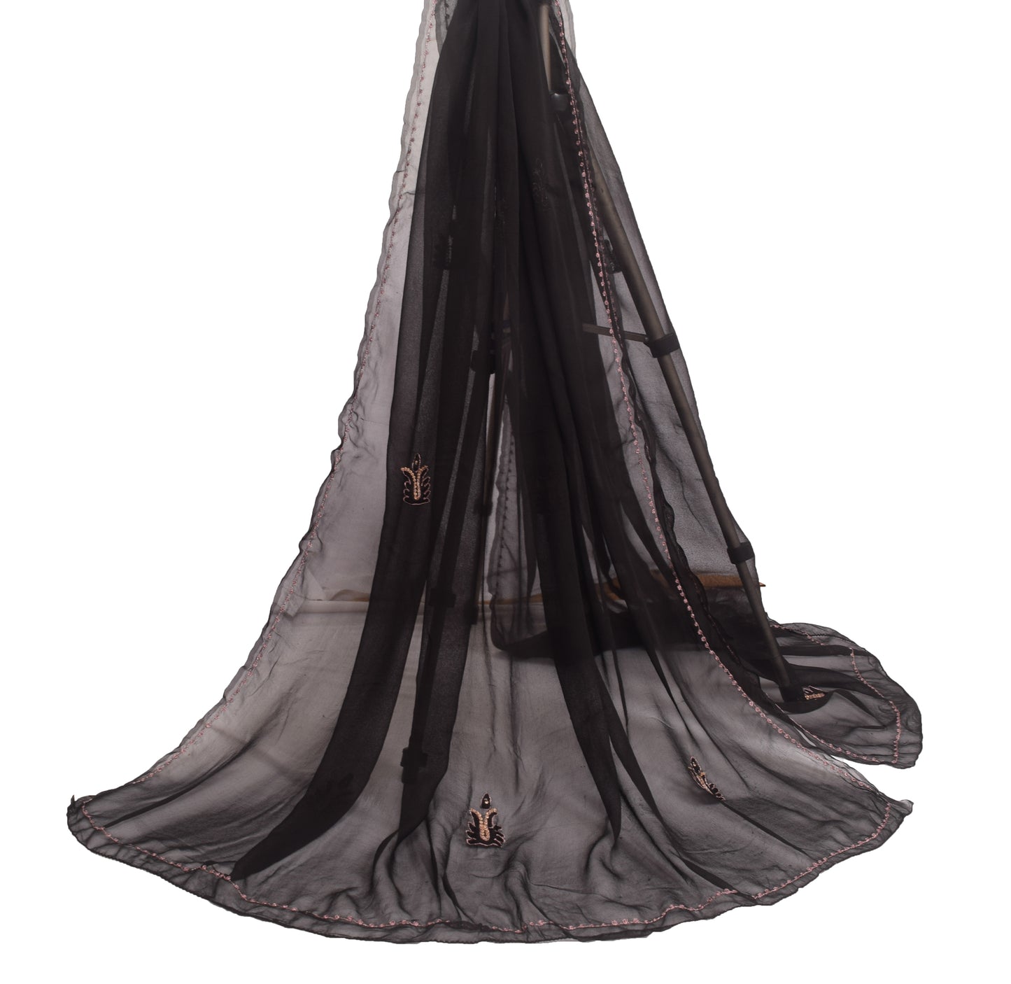 Sushila Vintage Black 100% Pure Georgette Silk Dupatta Embroidered Long Stole