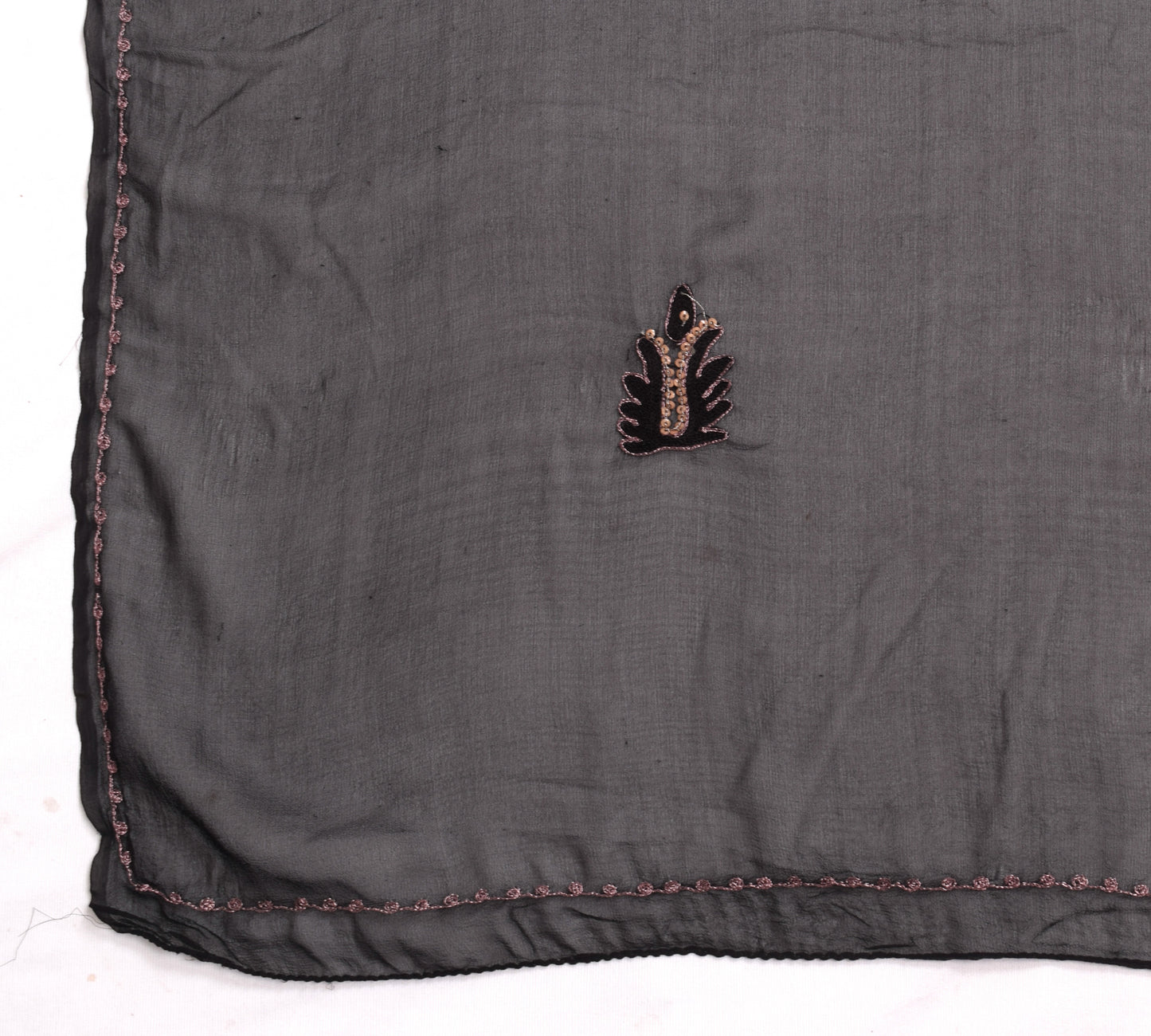 Sushila Vintage Black 100% Pure Georgette Silk Dupatta Embroidered Long Stole