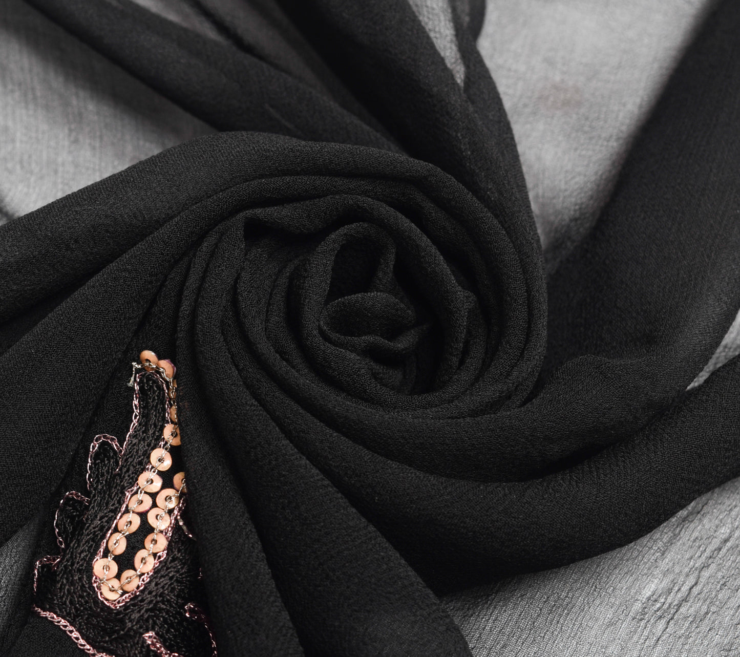 Sushila Vintage Black 100% Pure Georgette Silk Dupatta Embroidered Long Stole