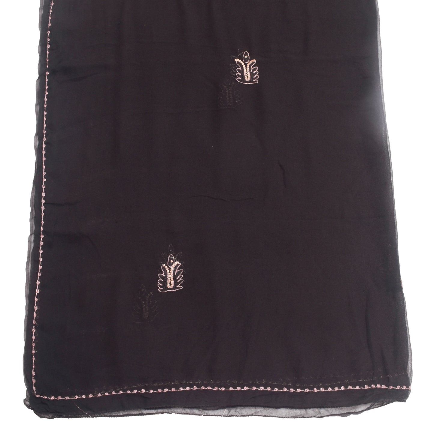 Sushila Vintage Black 100% Pure Georgette Silk Dupatta Embroidered Long Stole