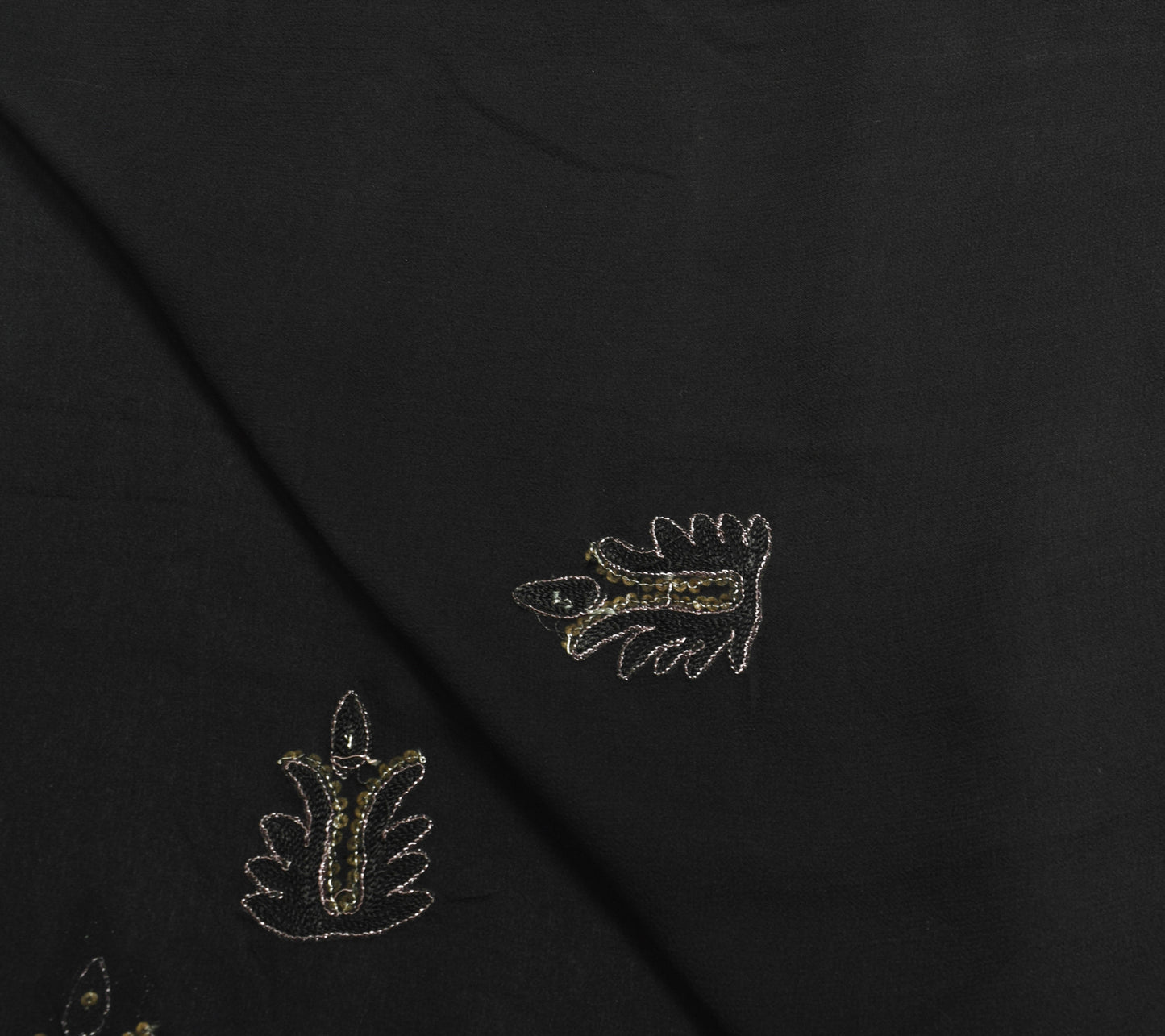 Sushila Vintage Black 100% Pure Georgette Silk Dupatta Embroidered Long Stole