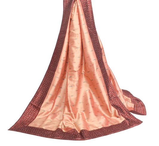 Sushila Vintage Peach Hand Woven Ikkat Patola Dupatta 100% Pure Silk Long Stole