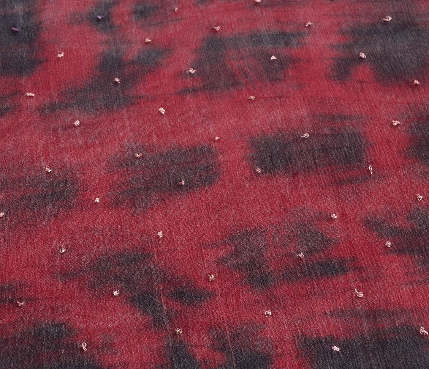 Sushila Vintage Maroon Tie-Dye Dupatta Chiffon Pure Silk Hand Beaded Long Stole