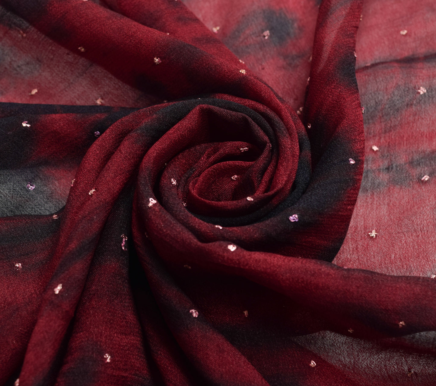 Sushila Vintage Maroon Tie-Dye Dupatta Chiffon Pure Silk Hand Beaded Long Stole