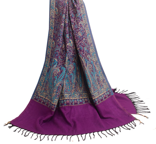 Sushila Vintage Purple Dupatta Blend Woolen Woven Paisley Long Stole Shawl