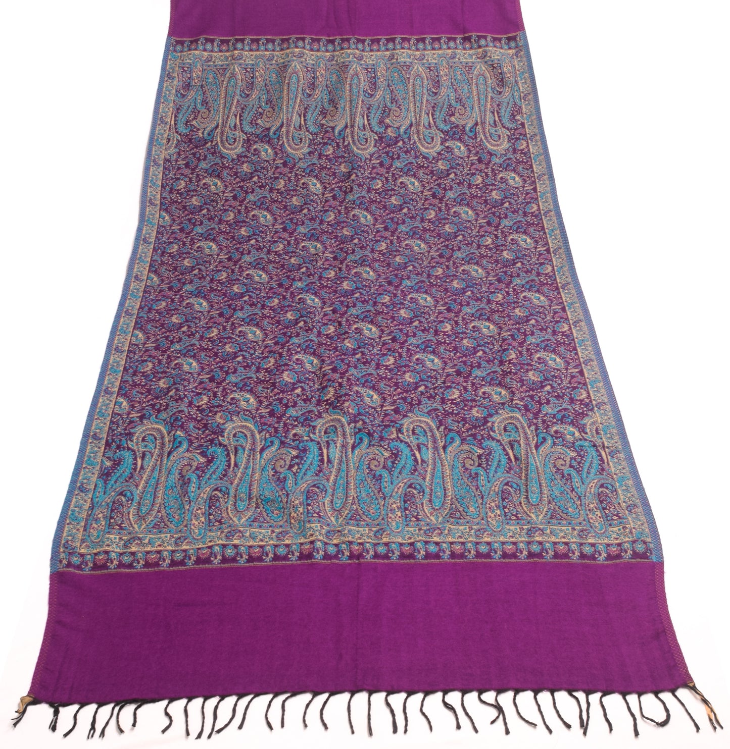 Sushila Vintage Purple Dupatta Blend Woolen Woven Paisley Long Stole Shawl