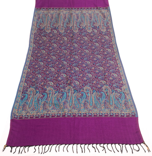 Sushila Vintage Purple Dupatta Blend Woolen Woven Paisley Long Stole Shawl