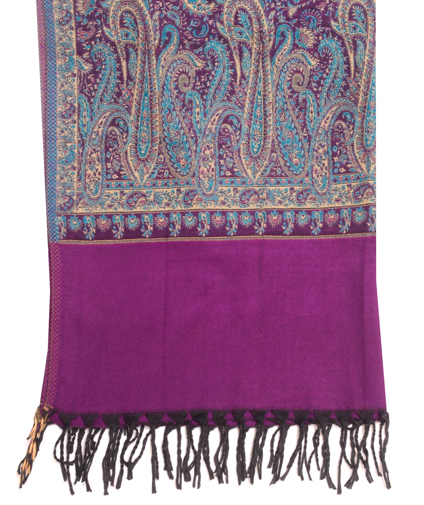 Sushila Vintage Purple Dupatta Blend Woolen Woven Paisley Long Stole Shawl
