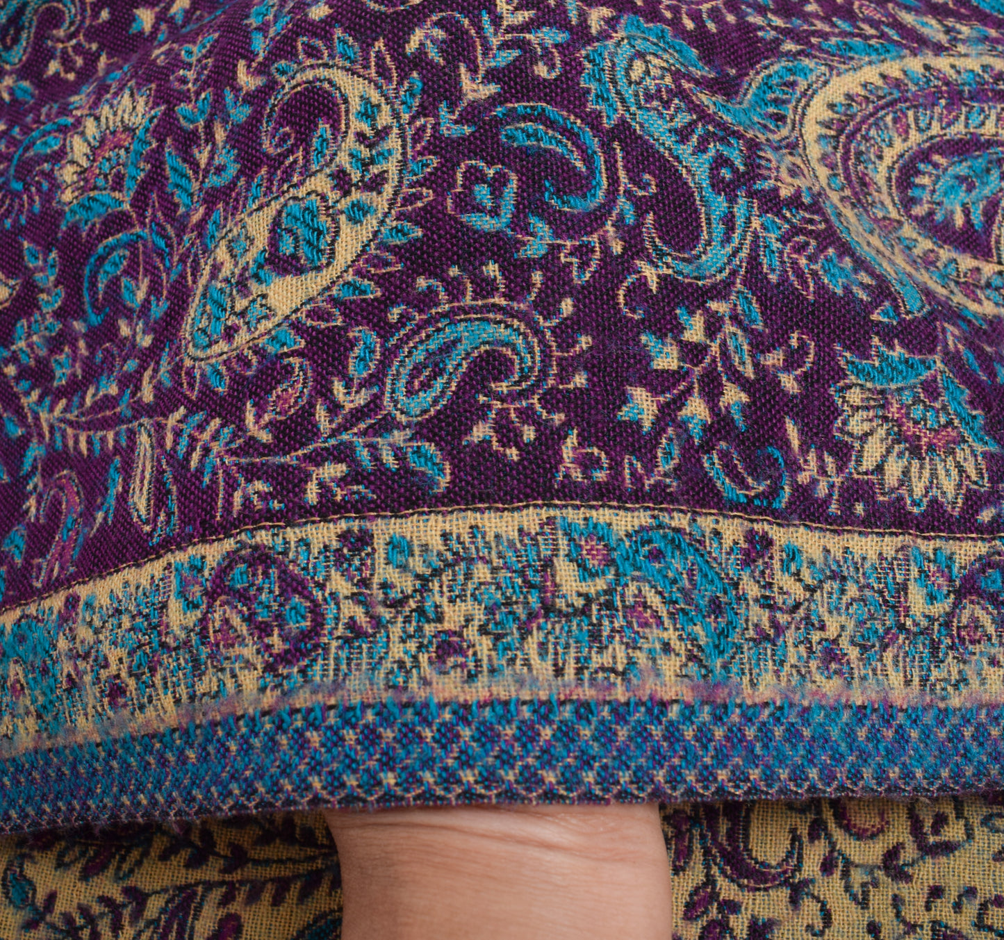 Sushila Vintage Purple Dupatta Blend Woolen Woven Paisley Long Stole Shawl