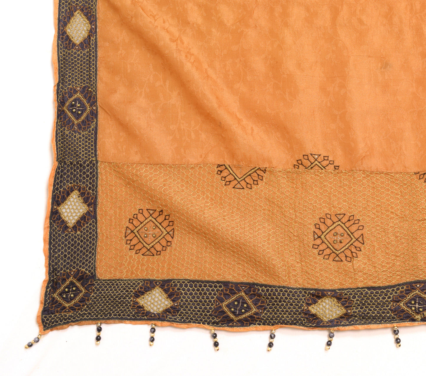 Sushila Vintage Brown 100% Pure Silk Dupatta Embroidered Floral Long Stole Wrap
