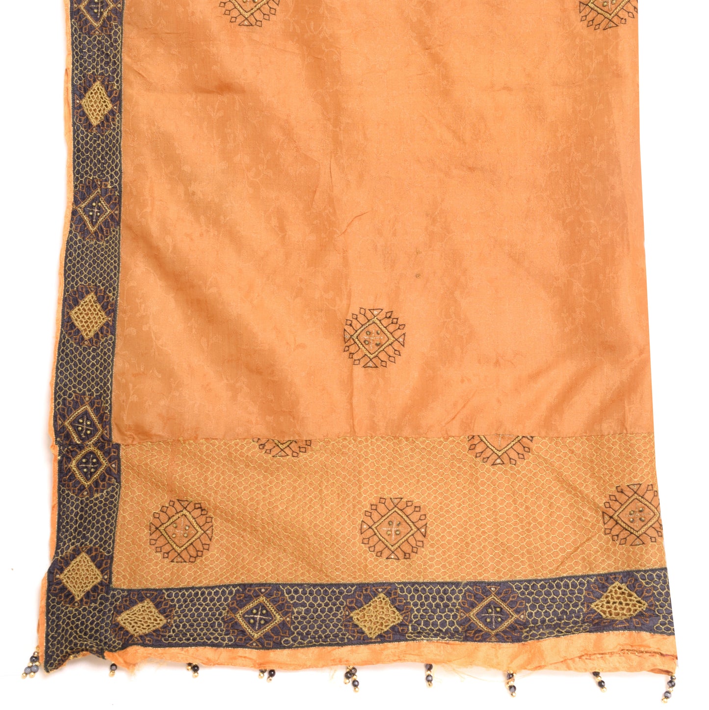 Sushila Vintage Brown 100% Pure Silk Dupatta Embroidered Floral Long Stole Wrap