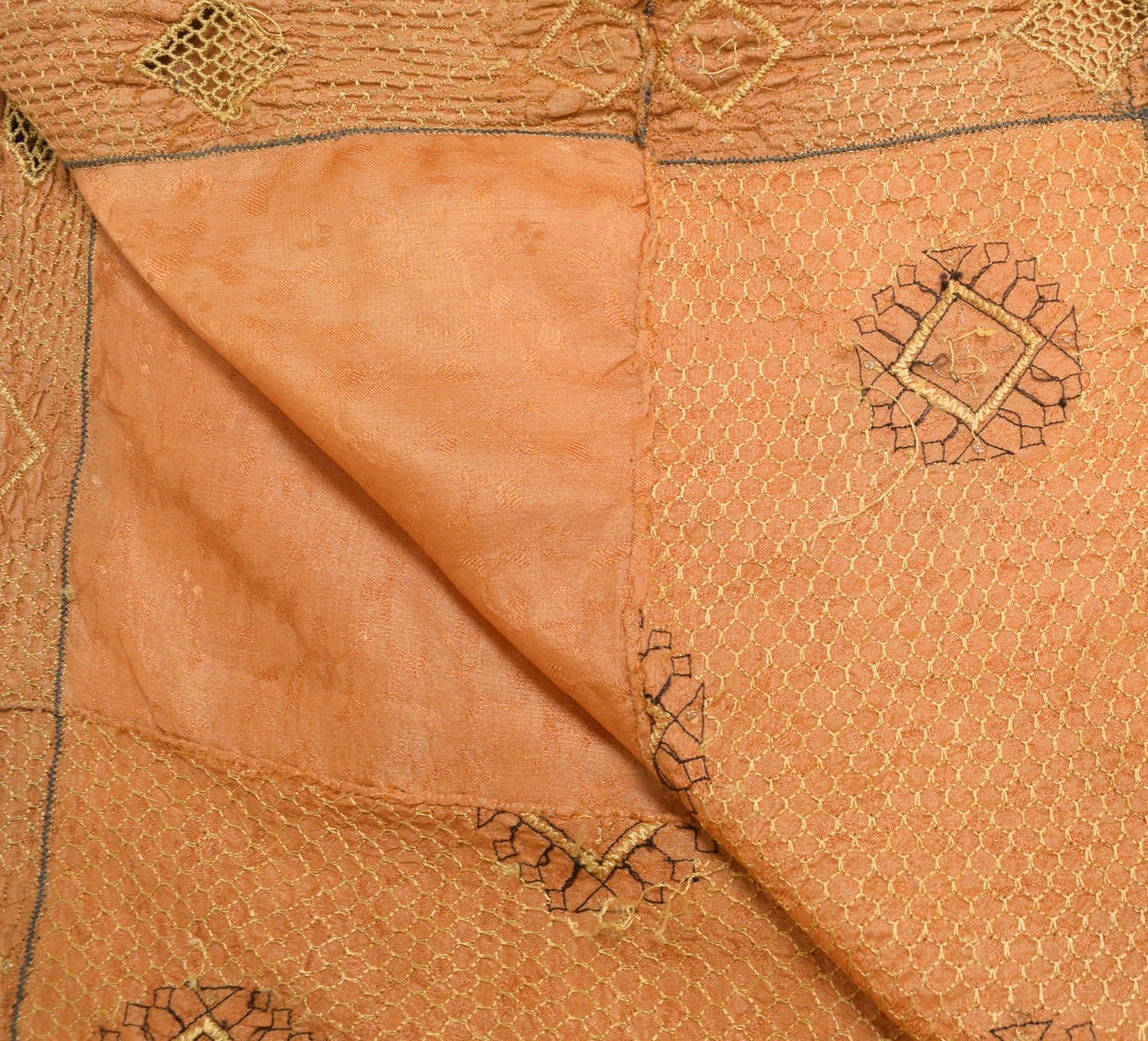 Sushila Vintage Brown 100% Pure Silk Dupatta Embroidered Floral Long Stole Wrap