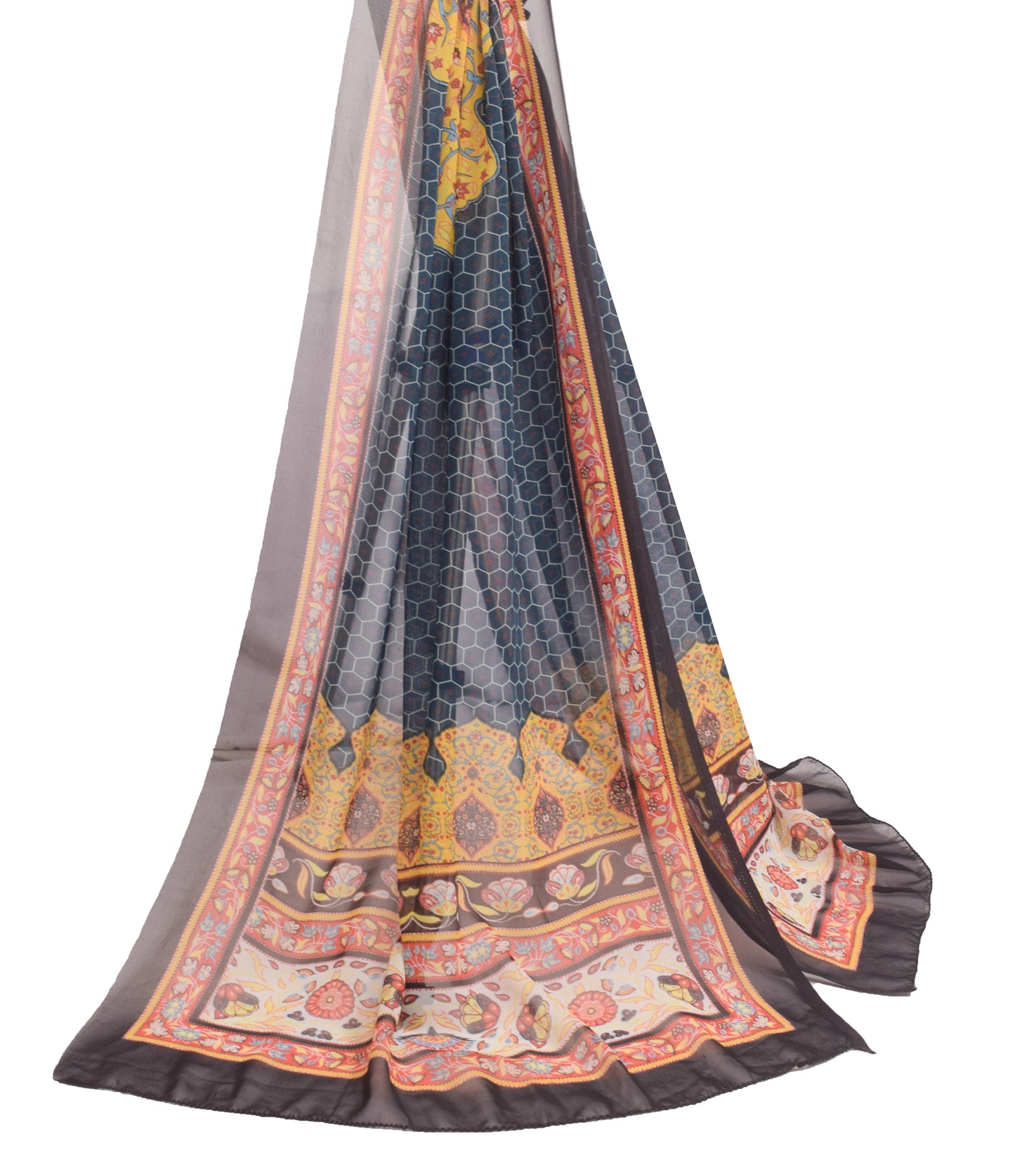 Sushila Vintage Teal Blue Geometrical Printed Dupatta Georgette Silk Long Stole