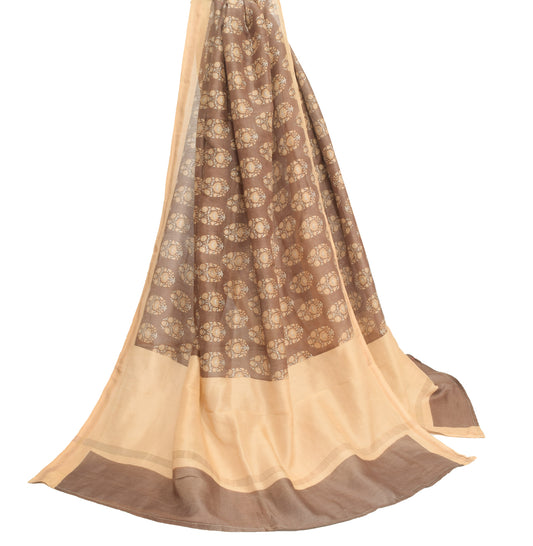 Sushila Vintage Brown Floral Dupatta 100% Pure Cotton Printed Soft Long Stole