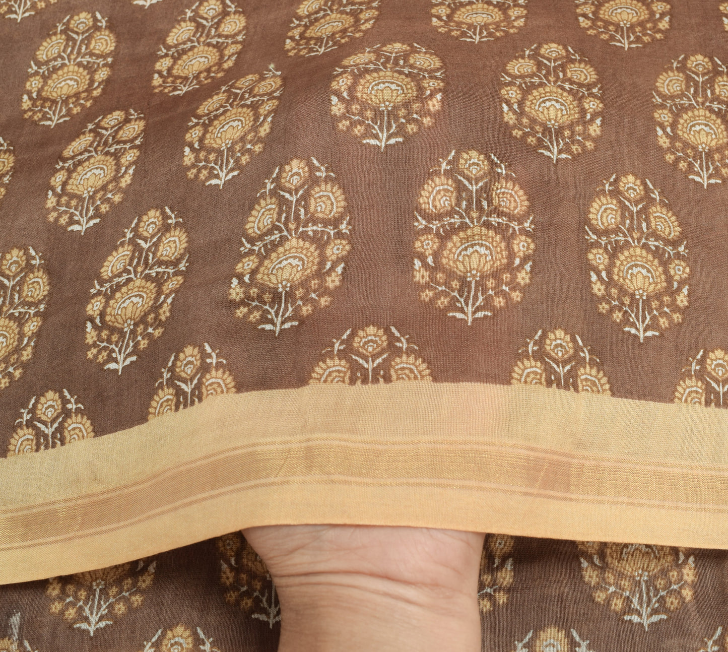 Sushila Vintage Brown Floral Dupatta 100% Pure Cotton Printed Soft Long Stole